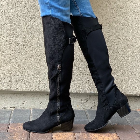 Black Microfiber Knee High Riding Boots - Picture 3 of 8